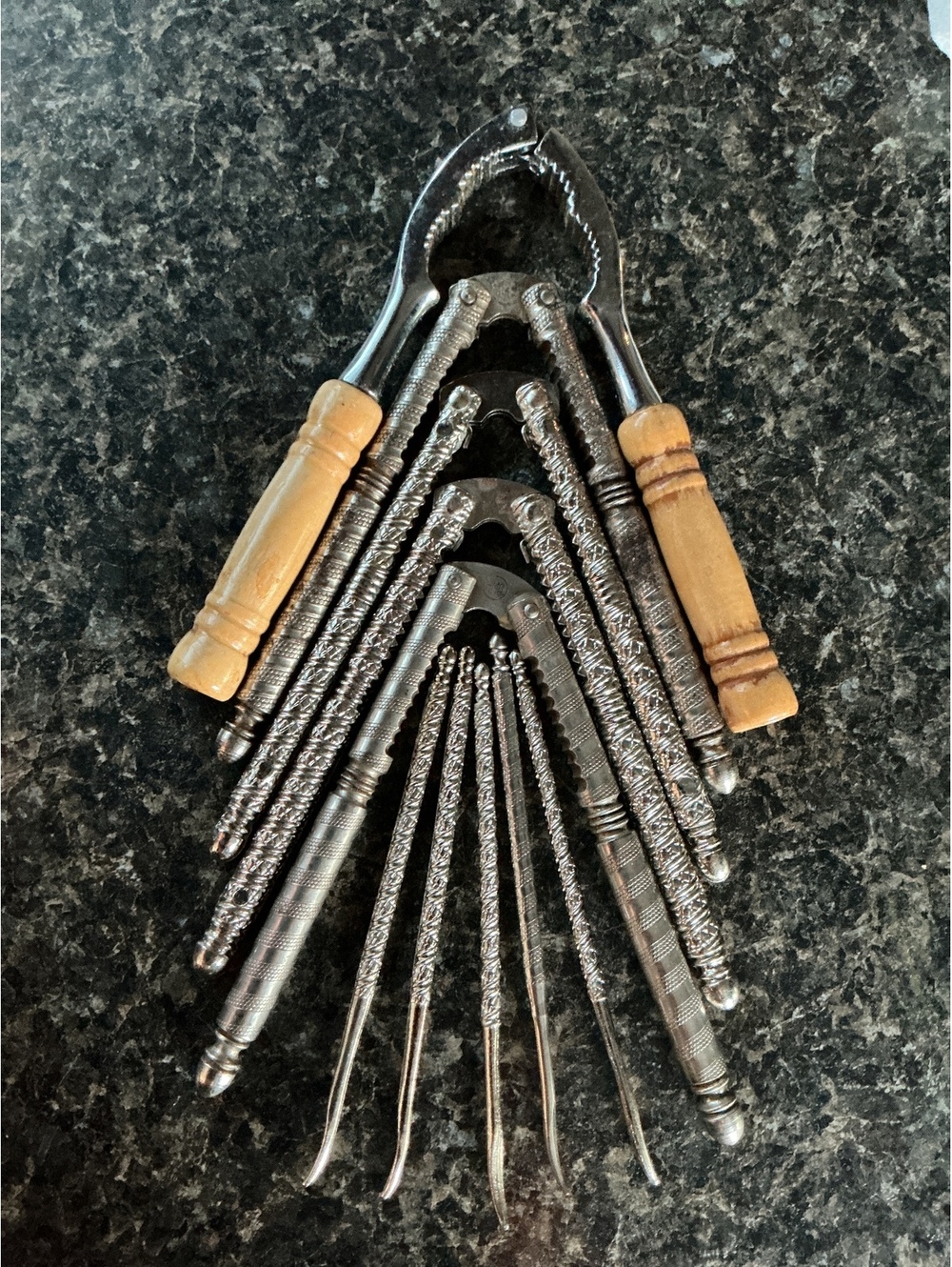 Vintage Handcrafted Metal Nutcracker and Pick Set with Wooden Handles